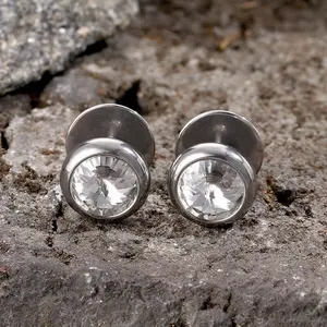 GTHIC Simple Round Stainless Steel Zircon Stud Earrings for Men Women Fashion Accessories Daily Wear