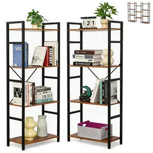 Rustic Brown Triple 4 Tier Bookshelf, Tall Book Shelf with 11 Open Display Shelves, Adjustable Industrial Bookcase in Living Room, Bedroom, Wide Metal Bookshelf Book Case for Home & Office