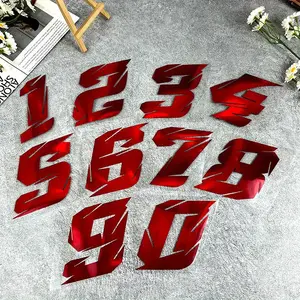 1PC Personalized Colorful Red Laser Number Car Sticker Waterproof and Durable Scratch Occlusion Car Body Bumper Triangular Window Glass Metal Surface Universal Racing Style DIY Decorative Self-Adhesive Deccal