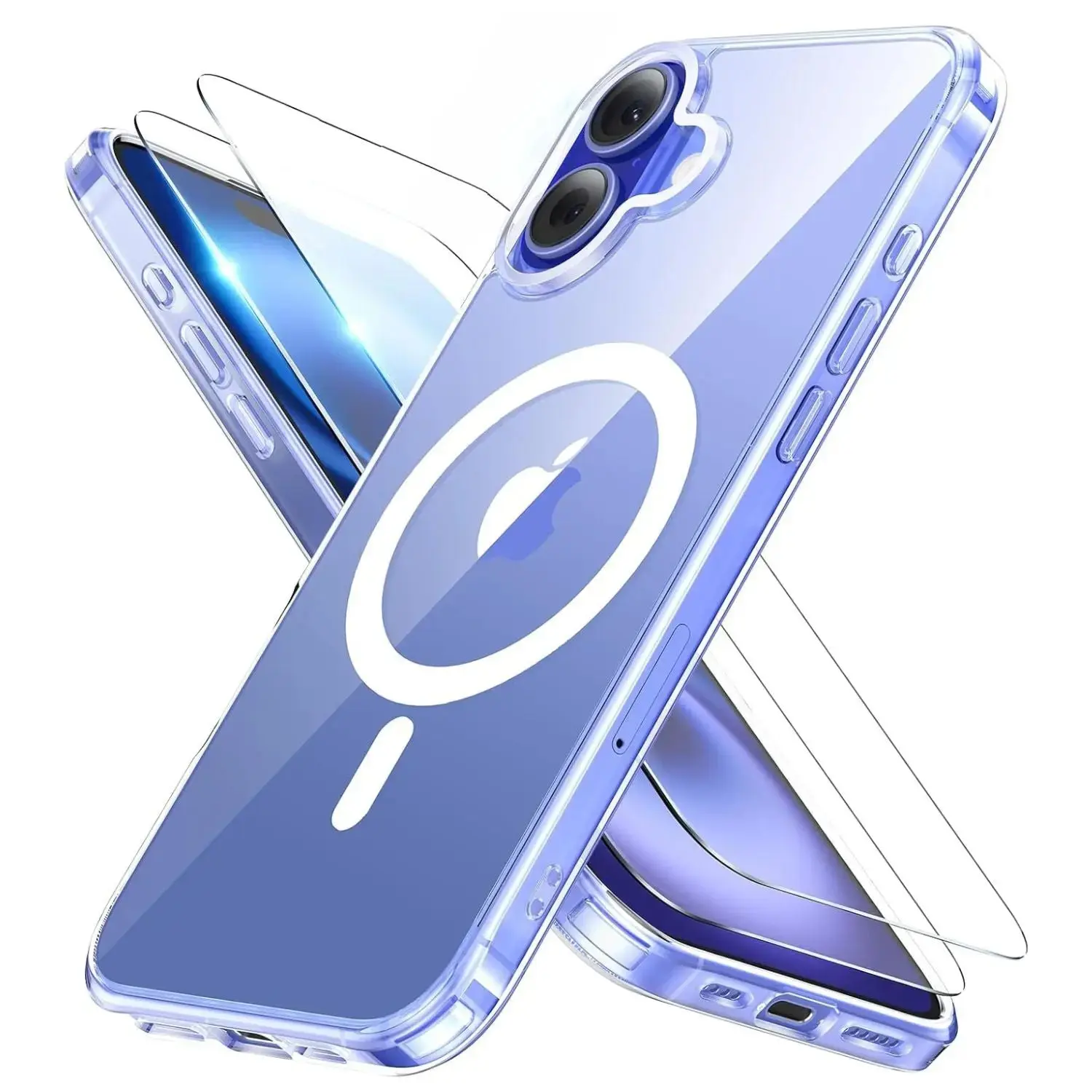 Entronix 3-in-1 Bundle for iPhone 16, Magnetic Clear Case & 2 Clear Tempered Glass Screen Protectors Protective Cover