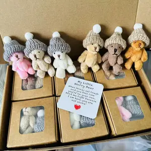 6 pcs/box, My Little Bear Worries Series, 6-Color Little Bear Worries Party Gift Set, including greeting card, hat and Little Bear Worries plush doll, emotional support gift set, stress relief set, best friend gift set, suitable for wedding parties, holid