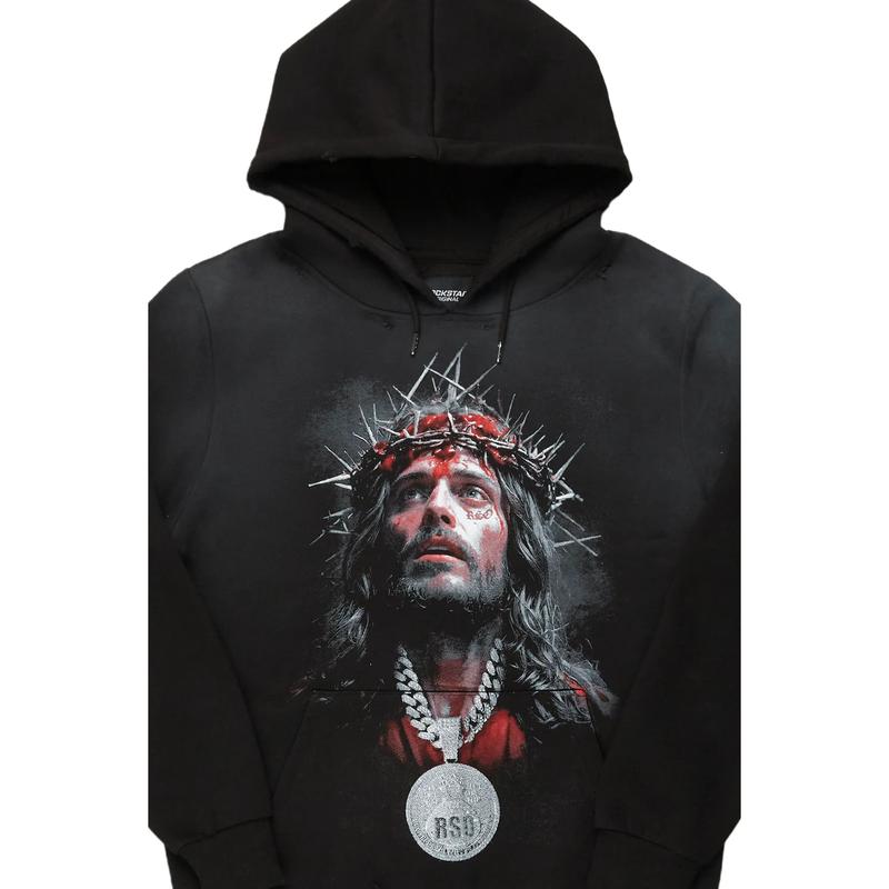 Amina Black Distressed Graphic Hoodie