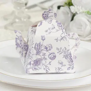 25 Pack 5"x4" Mini Teapot Favor Boxes – White Lavender French Toile Design Gift Boxes