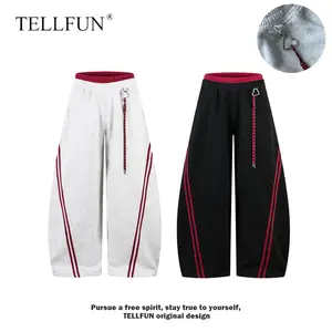 TELLFUN Y2K Baggy Wide-Leg Sweatpants with Side Stripes – Comfortable Casual Streetwear Joggers for Everyday Loungewear, Oversized Unisex Design bottom Pants