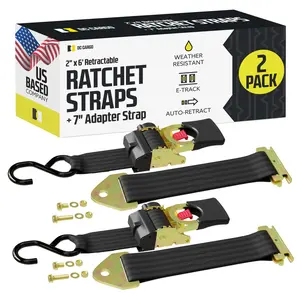 2 inch  x 6 ft Retractable Ratchet Straps w/ E track Adapters 2 Pack