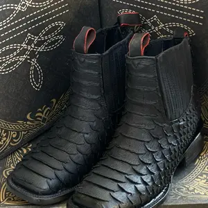 Mens Ankle Boot Python Print 100% Leather Blacked Out Design for Casual & Special Occasions Comfortable Walking Shoes - Boy