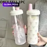 Cute Bow Print Straw Water Bottle, Reusable Water Bottles, Clear Portable Reusable Plastic Bottle with Lid for Home, Office, School, and Outdoor Use, 1 Count #GLOBAL PICKS