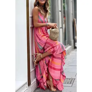 Pink Ruffel Maxi Dress