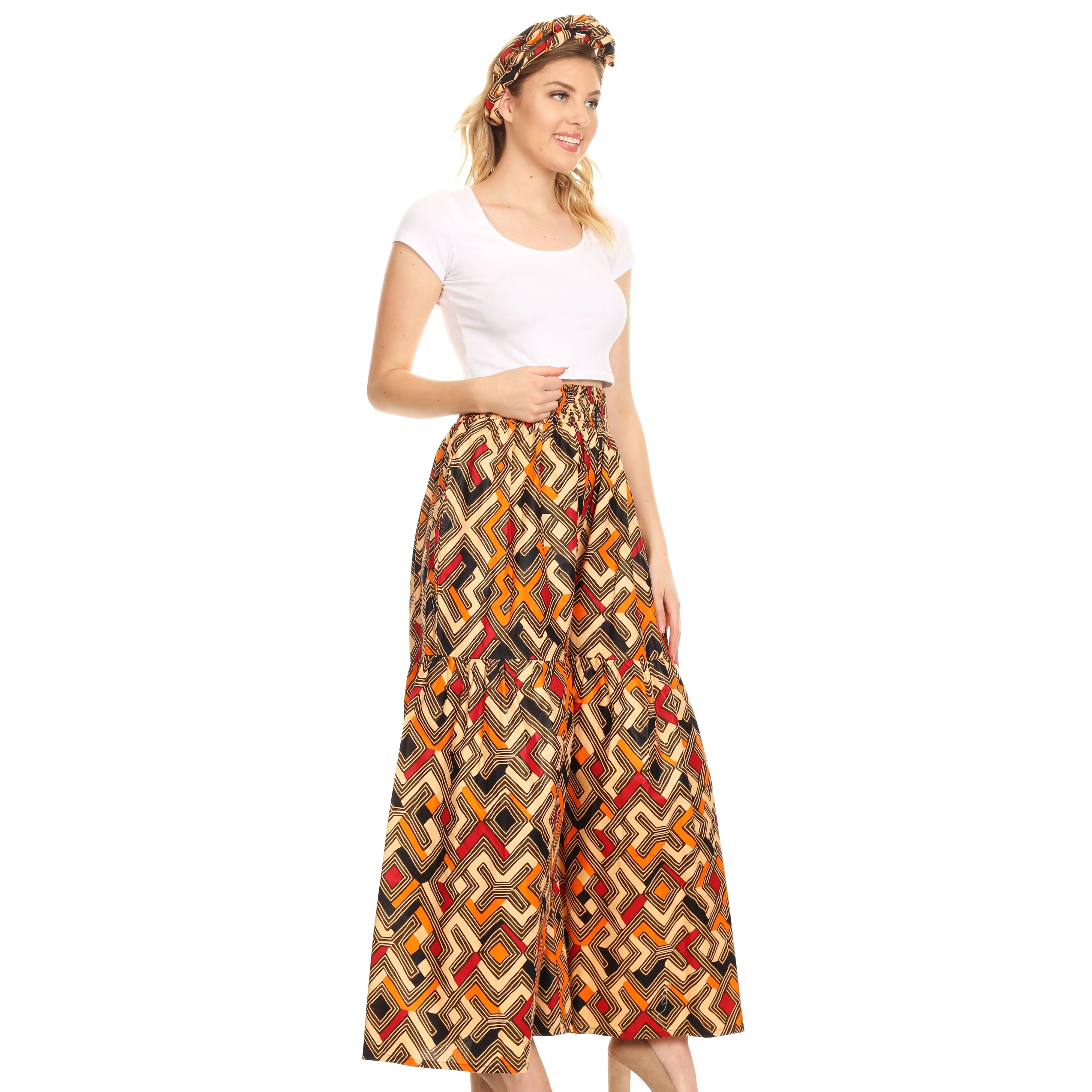 Sakkas Esme Women's African Ankara Flared Wide Leg Palazzo Pants with Pockets