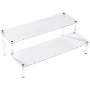 BYCY Acrylic Clear 2-Tier Riser Display Shelf for Figures, Desserts Holder, Organizer and Cosmetic Items Shelf (12" x 6.9" x 4.25")