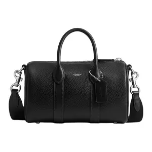 COACH Compass 25 Zipper Closure Leather Handbag in Medium Size for Men and Women in Black