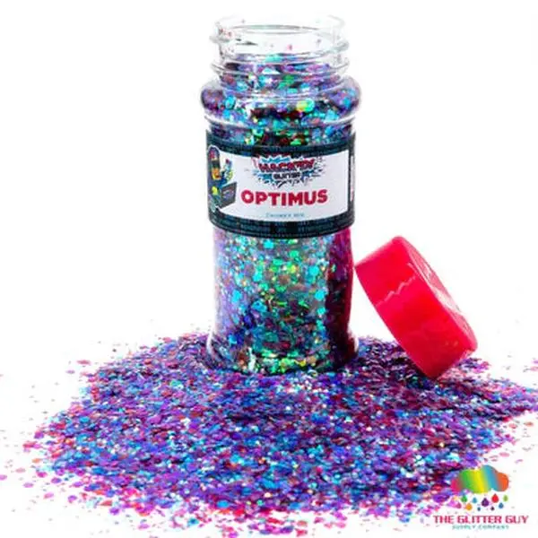 The Glitter Guy Optimus Hexagonal Color-Shifting Chunky Glitter - Green & Gold Hues, UV-Resistant Premium Polyester, Easy Cleanup, 100ml Shaker Bottle (90-94g) for Crafts, Cosmetic Nail Art Decoration, Glitter Nails