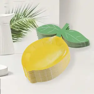 Lemon-Shaped Paper Plates, Disposable Dessert Plates, Bridal Shower & Party Supplies, Floral Design for Spring Birthdays, Weddings