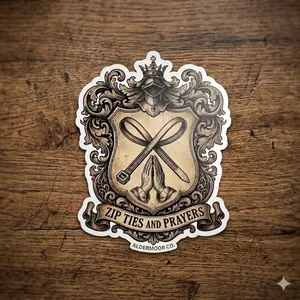 Zip Ties and Prayers crest Sticker | Kiss-Cut vinyl decal