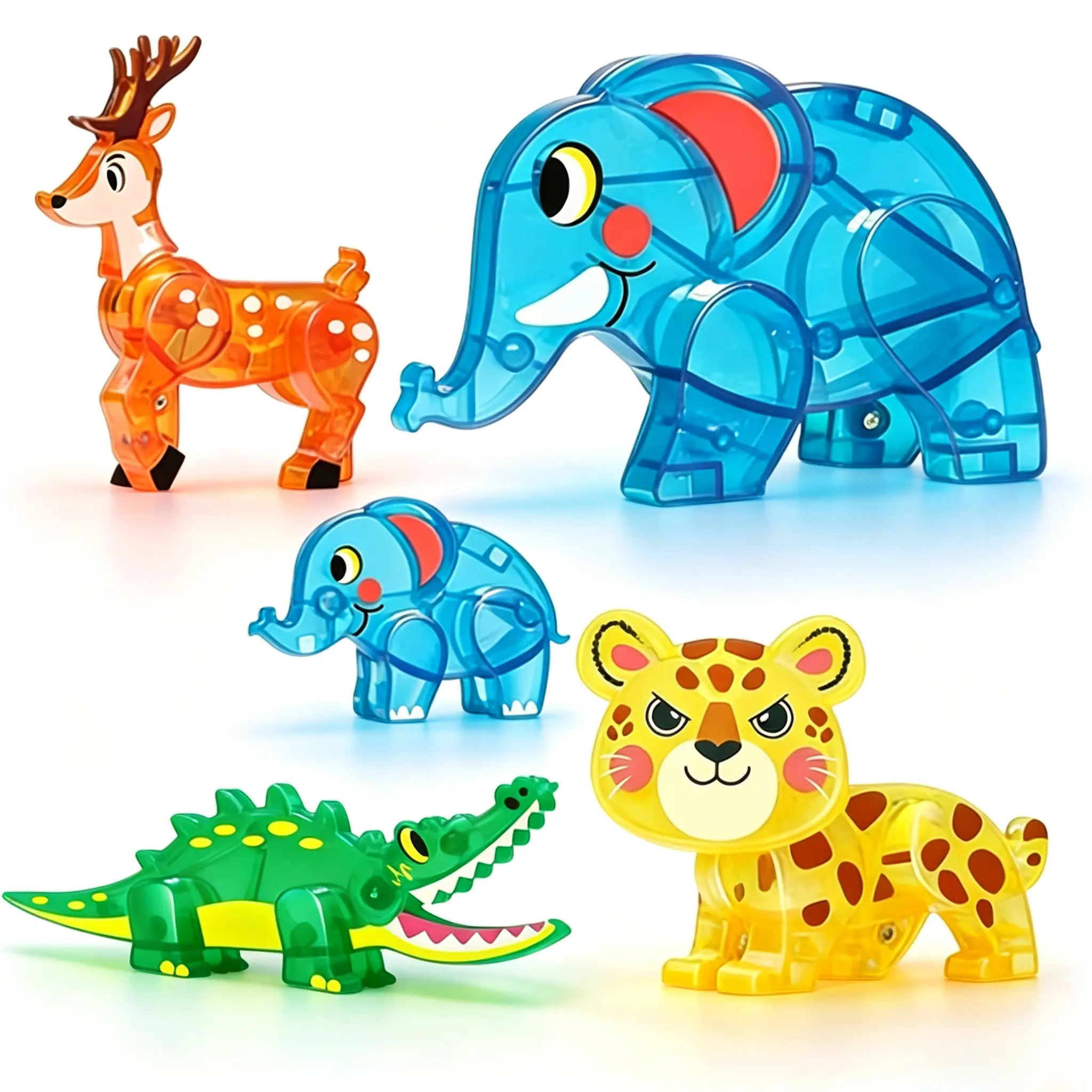 Magnetic jungle animal toy with 5 movable joints, Magnetic accessories，magnetic building tiles, forest magnetic animals, educational zoo animals compatible with children's magnetic building blocks, universal toys for boys and girls Magnetic Building Set