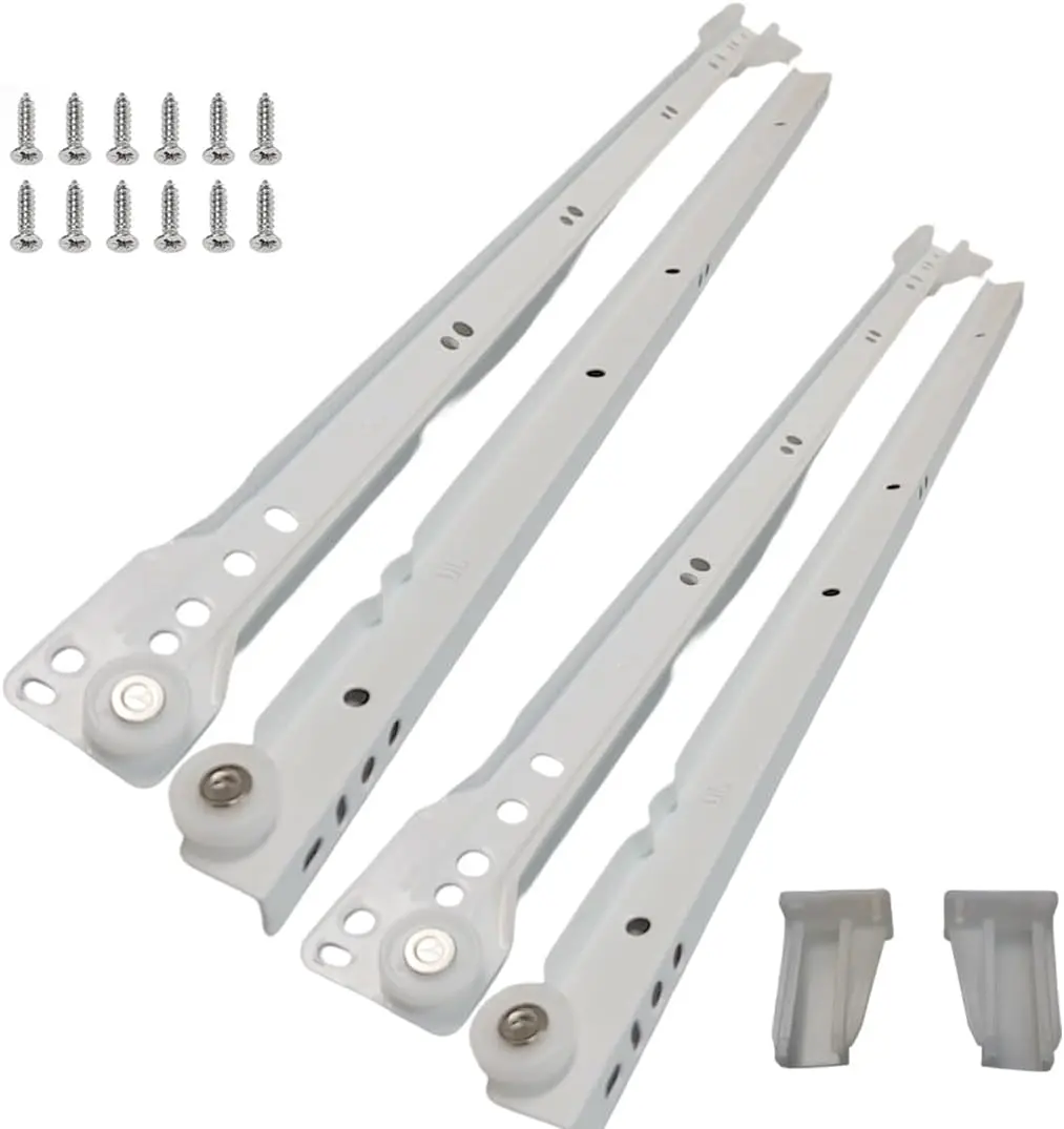 Collinets Epoxy Drawer Slides (Pack of 2) - 22-Inch, 75 lbs Capacity Cold Rolled Steel Powder Coating, Easy Glide, Rail & Wheel Retractable Glides, Double Stops, Pre-Drilled Holes, Fits Face-Frame & Frameless Cabinets, Includes Brackets and Screws