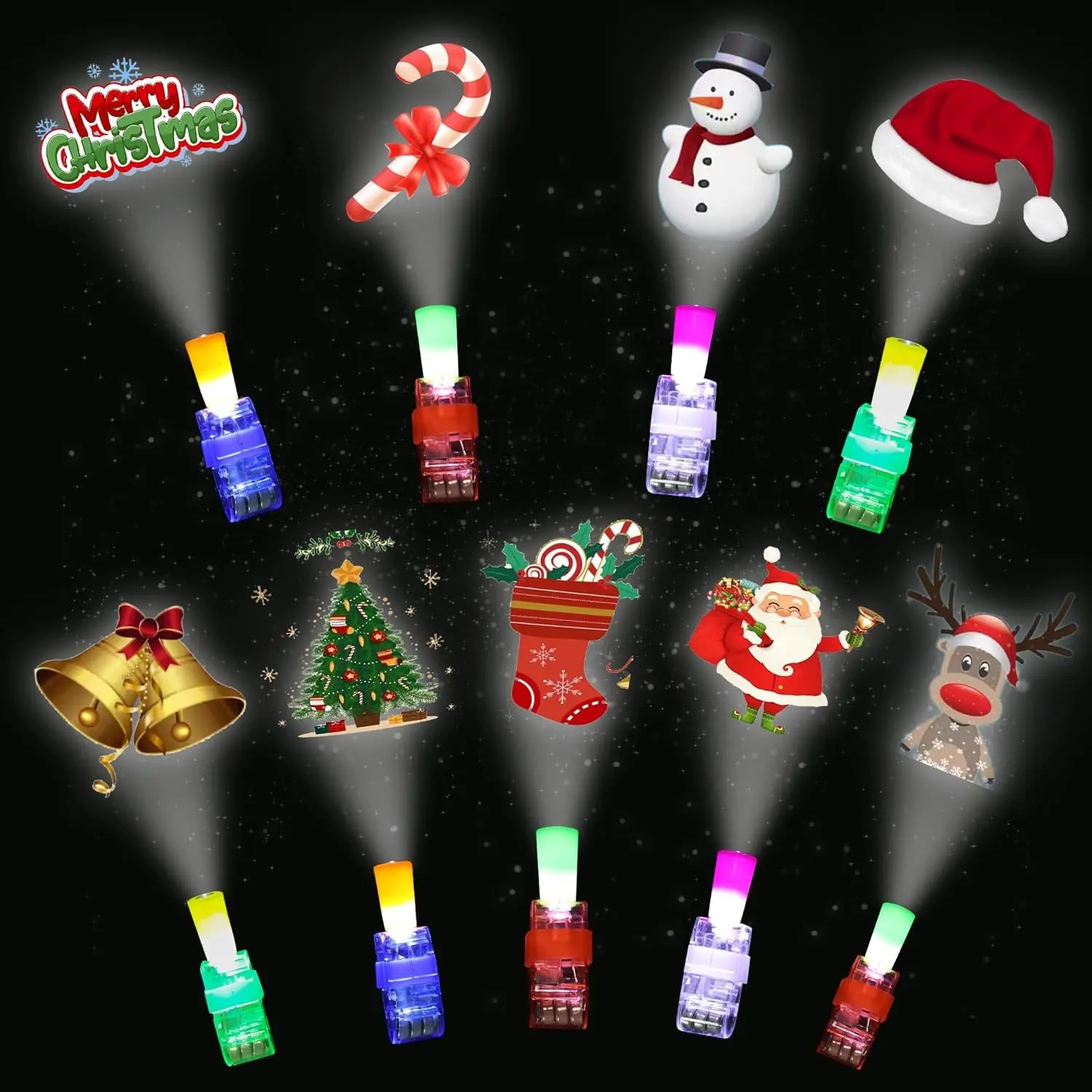 36PCS Unisex Synthetic LED Light-Up Christmas Finger Rings - Push Button, 9 Festive Patterns, Holiday Party Decor, Kids' Stocking Stuffers, Party Gifts