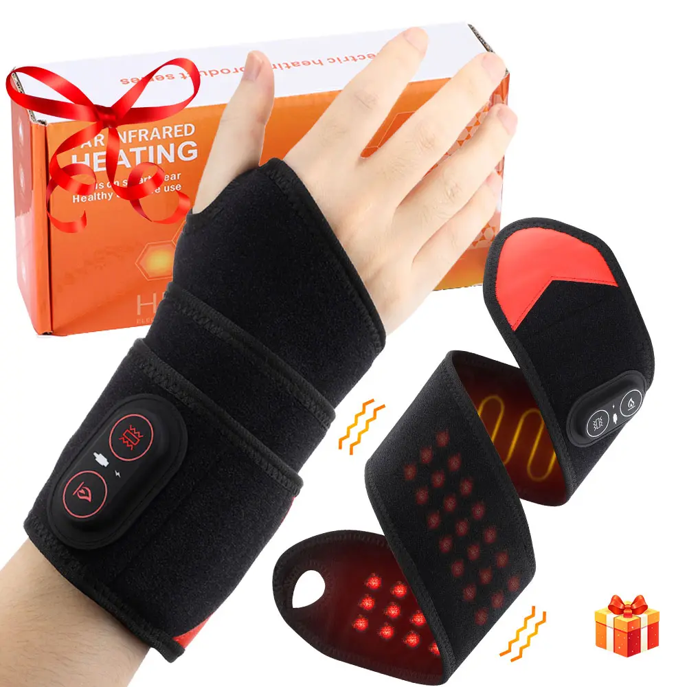 Electric Hand Wrist Massager, Wireless Red Light Heating Wristband with 660 & 850nm LED Beads, 3 Speed Vibration, 3 Heat Settings, Relax, Muscle Relief, Relaxation Aid, Suitable for Wrist Hand Neck, Holiday Gift