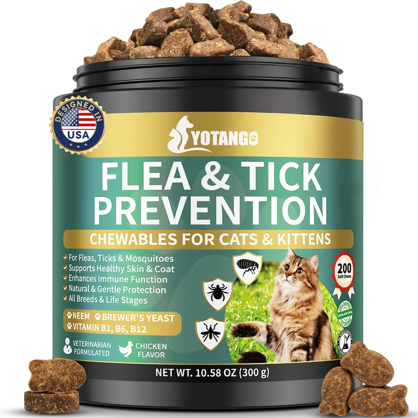 Natural Flea Treatment for Cats Chewables, 200 Soft Treats Flea and Tick Prevention for Cats, Oral Flea Supplement for Kitten Cat, Cat Flea and Tick Treatment, Skin & Coat Support - All Breeds & Ages #sohochic sohochic