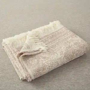 100% Cotton Woven Throw Blanket 51" x 63" – Soft Breathable Multi-Use Couch & Bed Throw | Neutral Boho Fringe Blanket for All Seasons