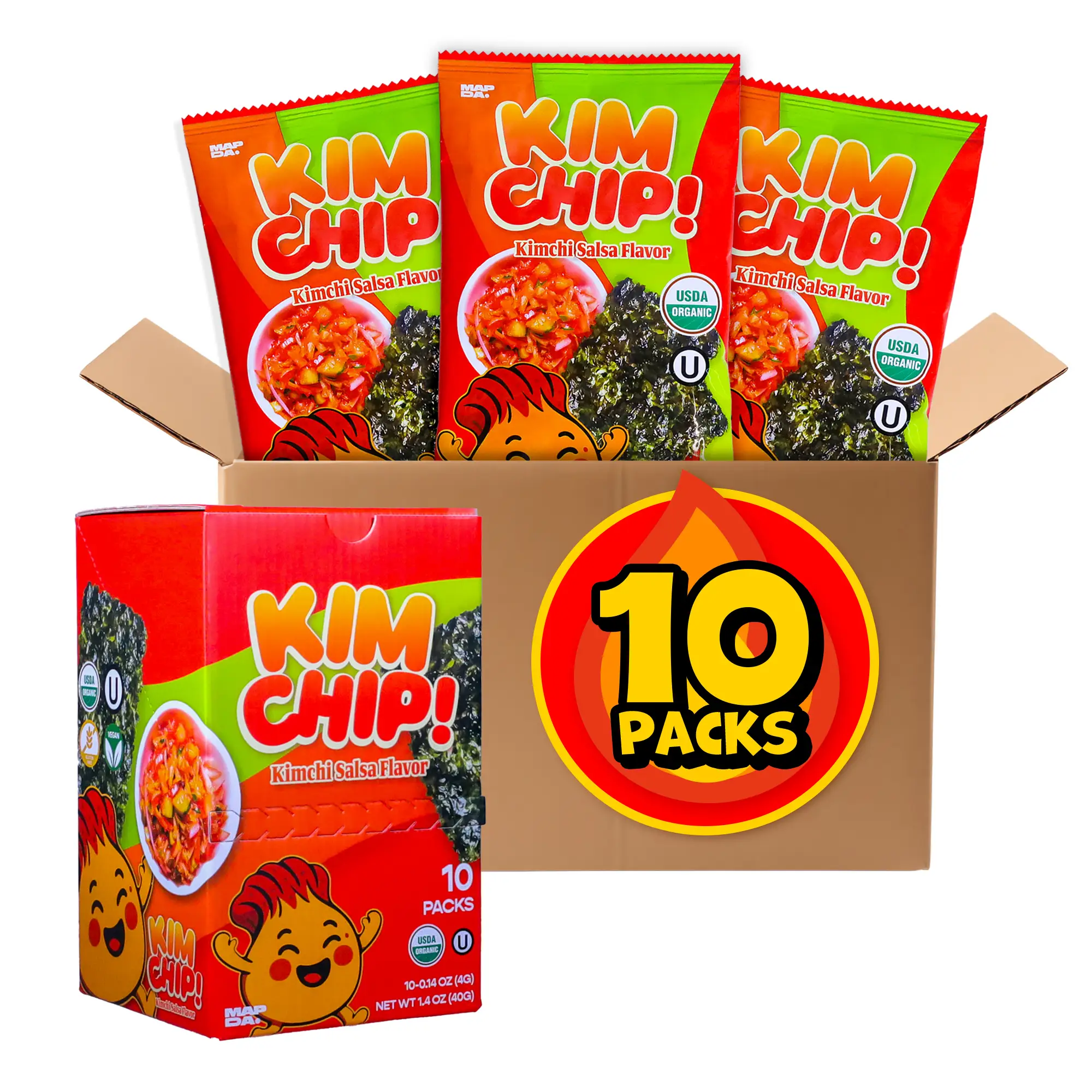 KIMCHIP Spicy Kimchi Salsa Seaweed Snack – organic, vegan, gluten-free, low calorie nori chips (10 packs)