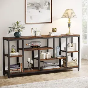 Tribesigns Extra Long Sofa Table, 70.9 Inch Console for Living Room; Industrial Narrow Entryway Table with 3-Tier Storage, Rustic Brown