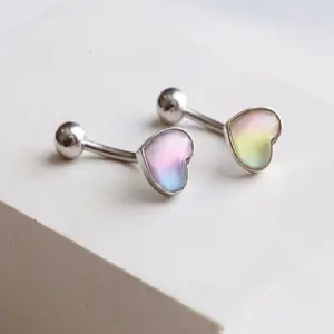 Bubble Heart Belly Button Ring • Floating Navel Ring • Y2K Silver Belly Ring • Dainty Heart Ring • Colorful Body Jewelry • Postpartum Belly
