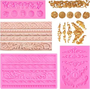 3 count DIY Baroque Style Cake Border Curlicues  Mold Baroque Scroll Lace Fondant Mold  Curlicues  Lace Mould for DIY Cake Decoration, Baking, Polymer Clay,