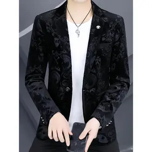 Bmuvlss Men's Corduroy Blazer Jacket - Solid Black Notch Lapel Single-Breasted with Contrast Trim, Contrast Lining & Lapel, Regular Fit Casual & Formal Outerwear, Durable Corduroy Fabric for Spring/Fall, Sophisticated Classic Design for Professional & Cas