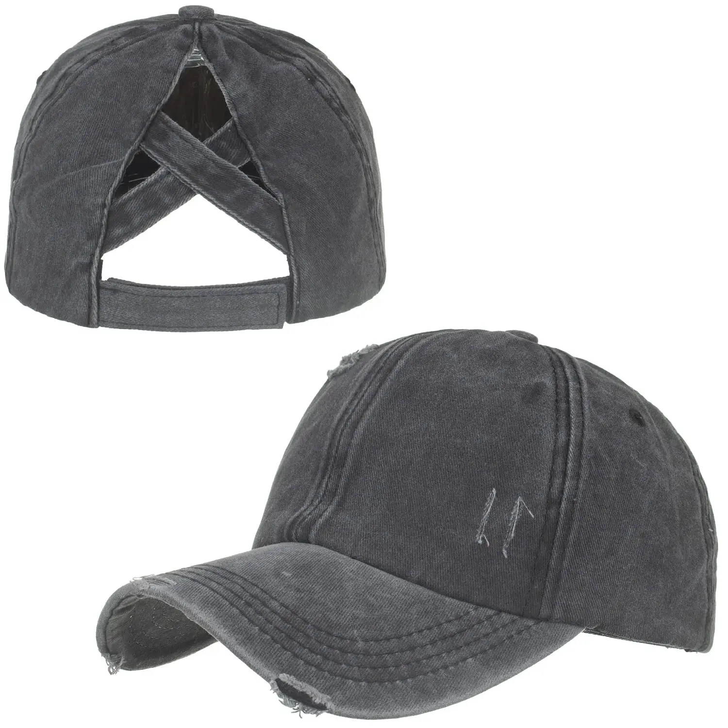 Vintage Style Mesh Baseball Cap with Criss Cross Ponytail 
