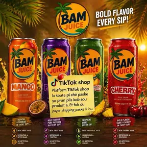 BAM Juice - Bold Flavor Every Sip! Tropical Goodness in Every Sip - Real Fruit Juice, No Artificial Colors, 500ml Cans