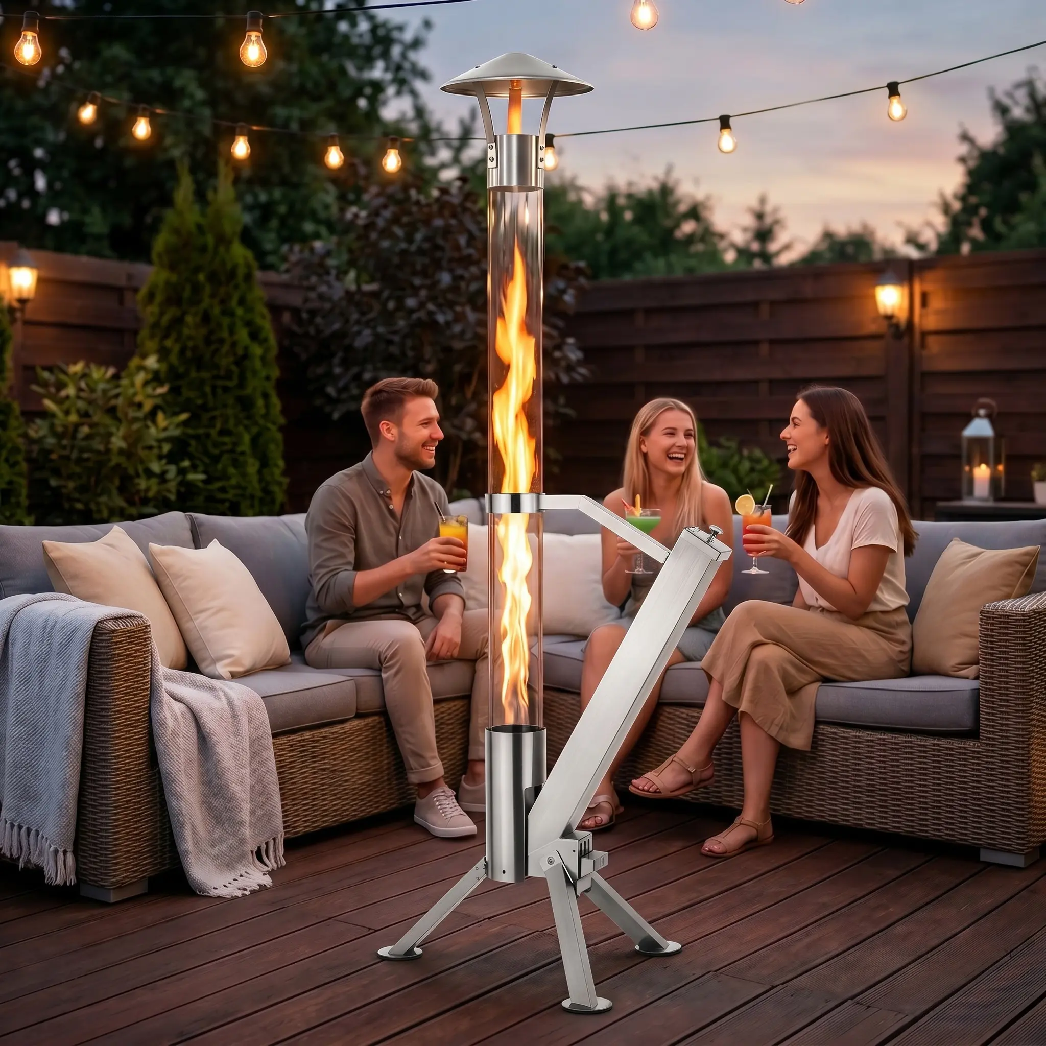 Larger Size Portable Wood-Burning Fire Pit - Outdoor Garden Exterior Heater with Even Heat Distribution, Single-Unit Glass Tube for Patios Users, Home Improvement Garden Supply