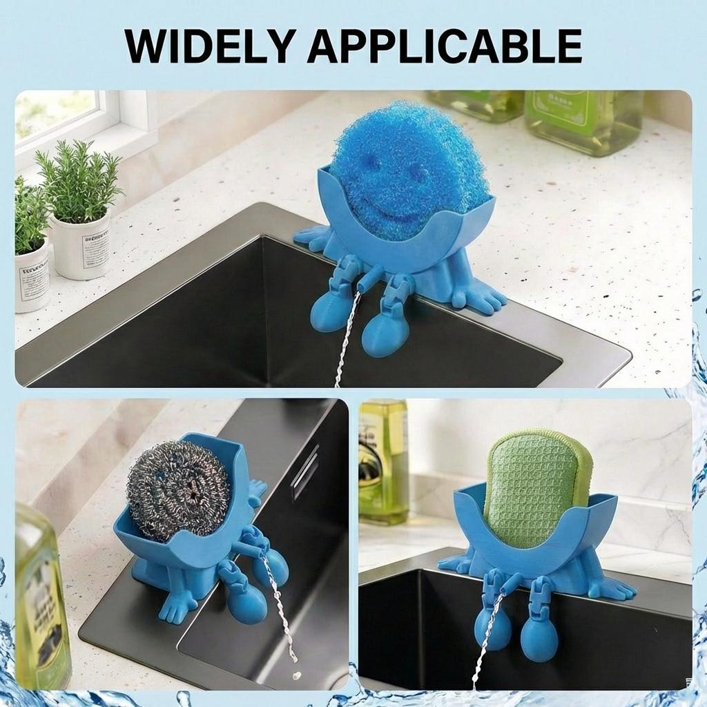 Must-Have Cute Sponge Holder for Kitchen Sink, Funny 3D Printed Hanging Organizer with Drainage, No-Trace Strong Glue, Keeps Your Sponge Dry, Clean & Easy to Grab