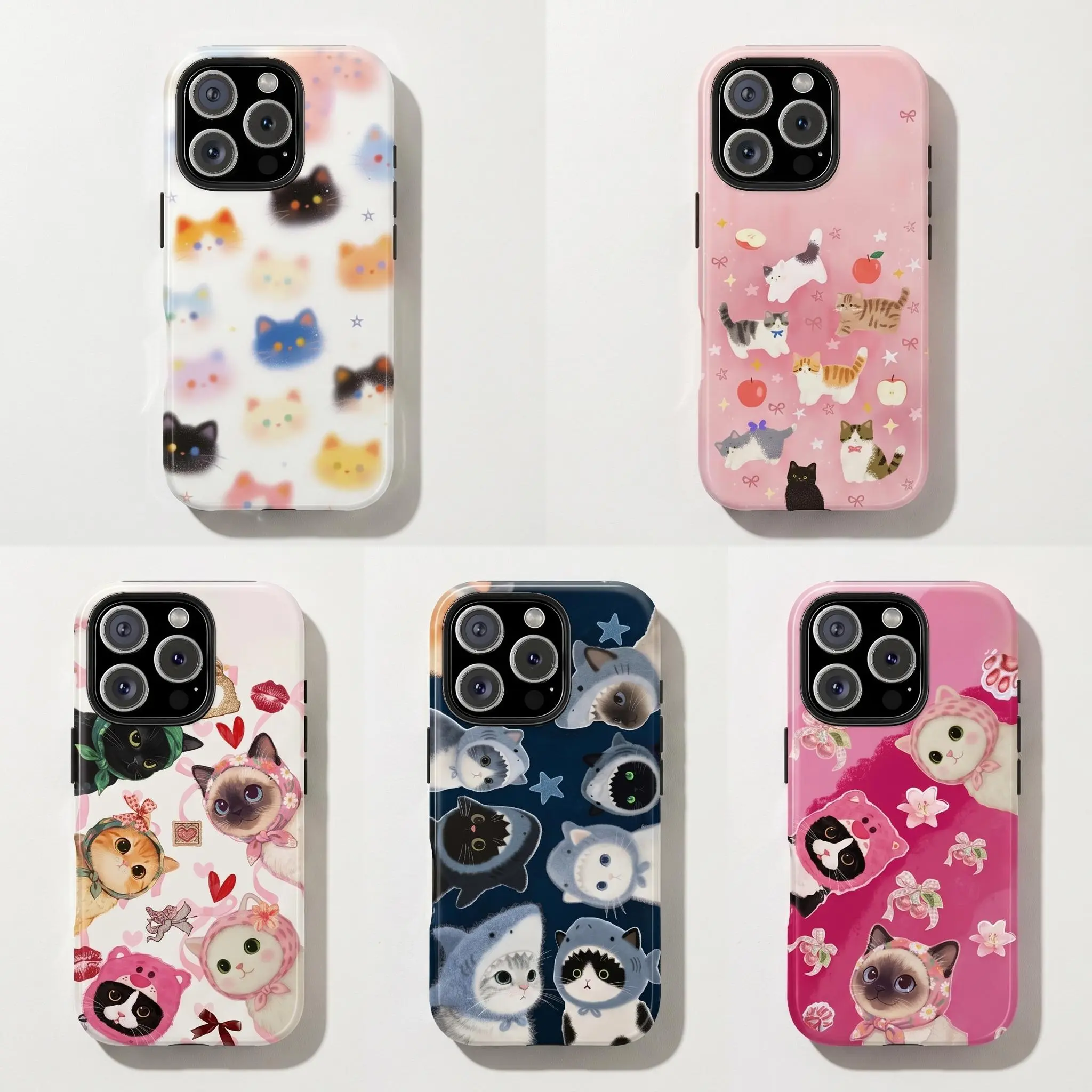 Kawaii Cat Face Phone Case for iPhone 17 Pro Max 16 15 14 13 12 11 Pro Max Plus Pro, Dreamy Pastel Kitty Design, Cute Aesthetic Cover for Cat Lovers
