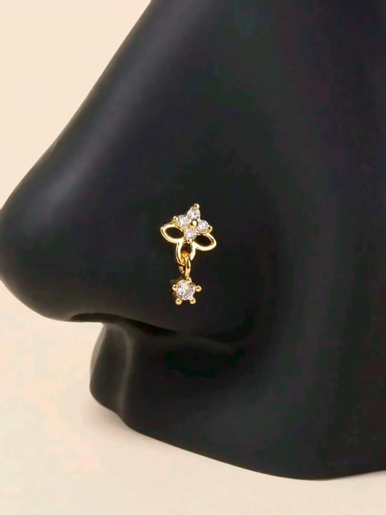 L-Shaped Nose Ring with Cubic Zirconia Pendant, Casual Stainless Steel Fashion Body Jewelry for Women, Daily Wear Piercing Accessory, Wearable Jewelry, Cz Nose Ring, Body Jewellery