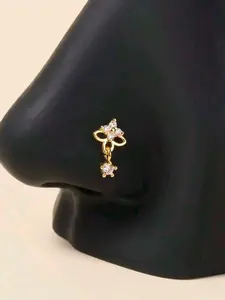 L-Shaped Nose Ring with Cubic Zirconia Pendant, Casual Stainless Steel Body Jewelry for Women, Daily Wear Piercing Accessory