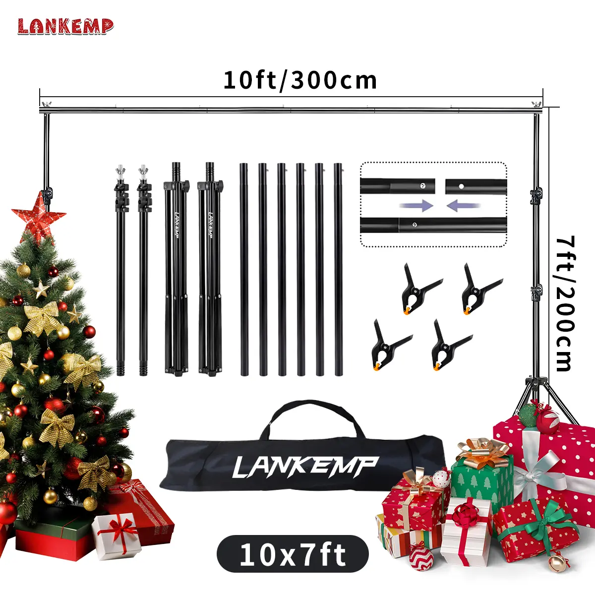 LANKEMP background stand, 10X7FT adjustable photo background stand kit ...