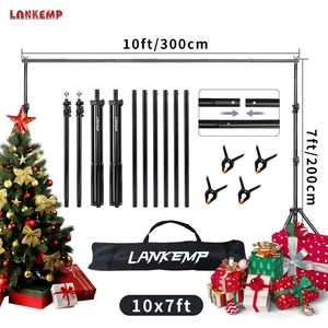 LANKEMP background stand, 10X7FT adjustable photo background stand kit, 4 background clips for Christmas decoration, and a handbag, suitable for parties/weddings/photography/holiday decoration