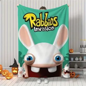 1pc Rabbids Invasion Funny Digital Print Flannel Blanket Polyester Lightweight Breathable All Seasons Home Office Sofa Bed Comfortable Multipurpose Exquisite Pattern Decorative Throw Blanket Soft Warm Cozy for Kids Adults