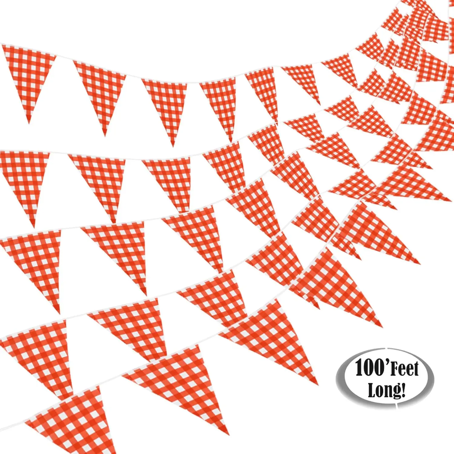 Red Checkered Banner 100’ Feet Long | Gingham Pennant Flags | Red and White Checkered Pennant Banner | Carnival, Picnic, Party Red Checkered Flags | Plastic Traditional Plastic Traditional Eye Ornaments Birthday Decoration Birthday Decoration Decorating