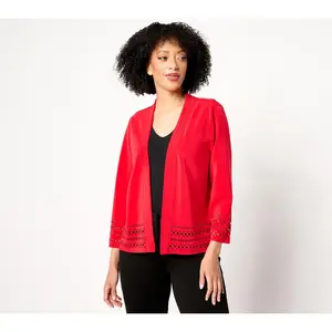 Susan Graver LK Fusion Open Front Cardigan with Laser-Cut Border
