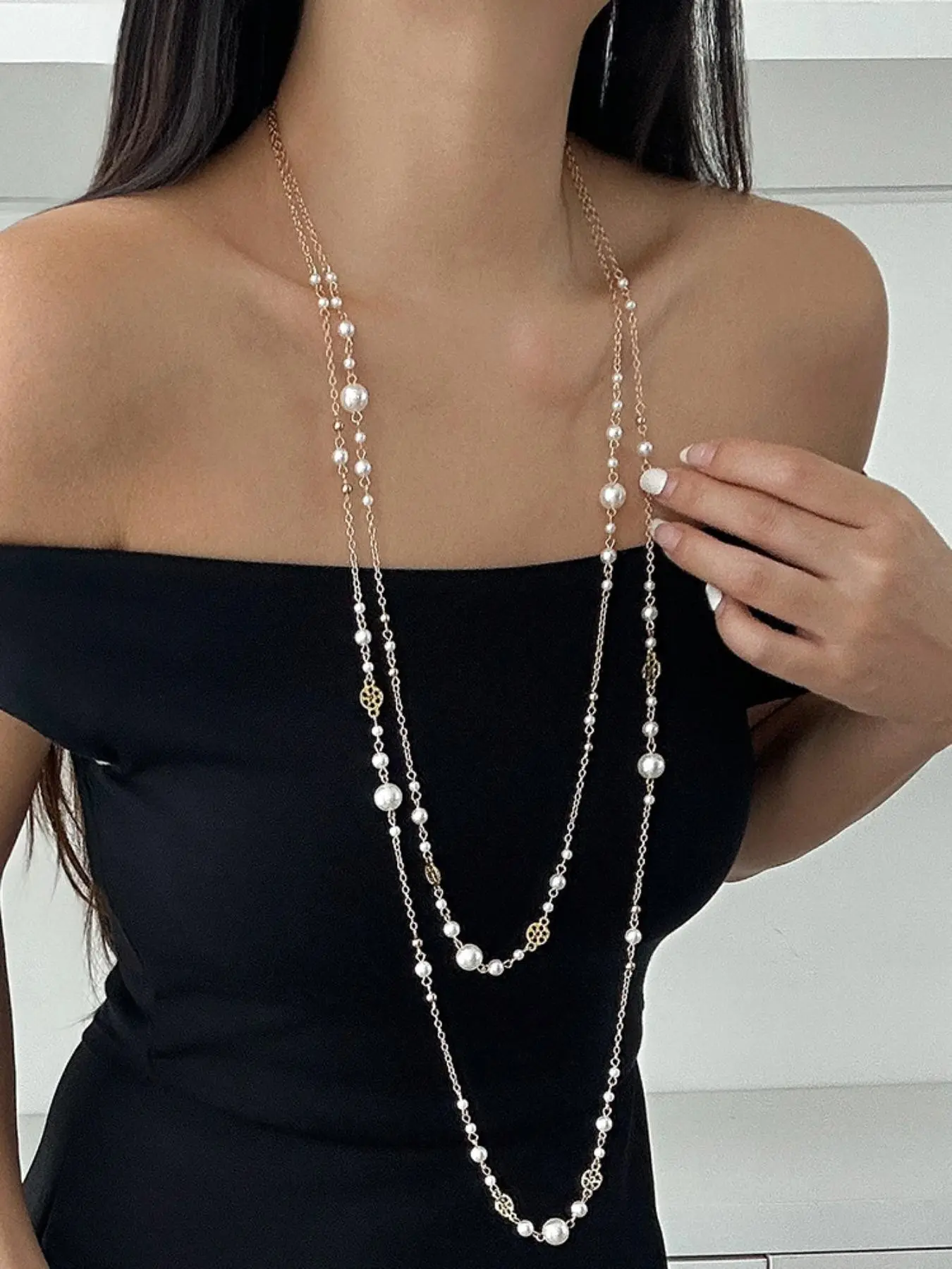 Elegant Pearl & Crystal Beaded Layered Necklaces Set, Casual Style, Fashion Necklace, All Seasons Wear, Perfect for Sweater Chains & Tees, Accessory Necklace