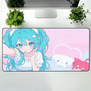 Kawaii Anime Desk Mat - Hatsune Miku Gaming Desk Mat - Cute Aesthetic XXL Glowing Mouse Pad