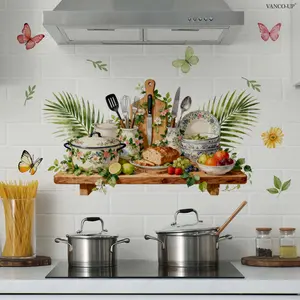 A (30*60cm) 2D flat kitchen utensils shovel retro pastoral style wall sticker, Art Stickers, home living room bedroom decoration wall stickers, entrance background sticker, self-adhesive M20497-KR, Decorative Wall Sticker