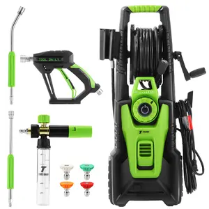 Tool Daily 2500 PSI 2.5 GPM Electric Pressure Washer, with 32 FT Hose Reel, Mini Foam Cannon, 4 Nozzles for Cars, Fences, Patios, Decks