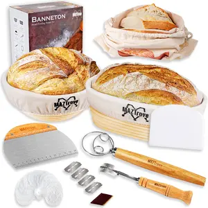 Sourdough Starter and Baking Kit - Round and Oval Bread Proofing Basket Set with baking supplies- Sourdough Starter Kit with Accessories by MAZTrove