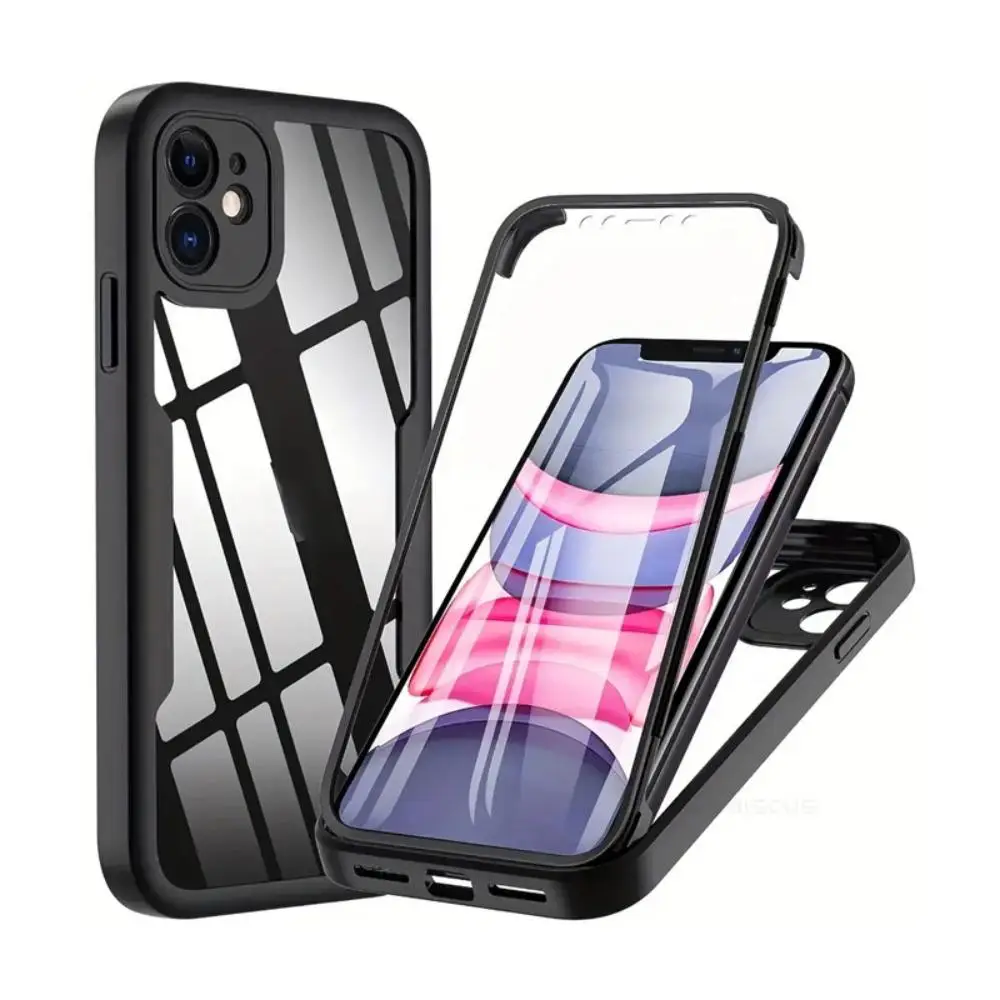 Clear Phone Case, Case & Film Integrated Anti-fall Protective Cover, Shockproof Phone Cases Compatible with iPhone 11 12 13 14 15 Pro Max Case iPhone