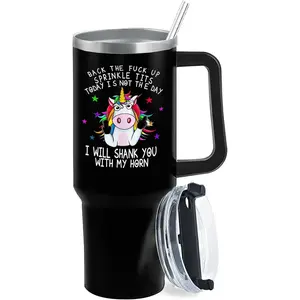 40 oz Tumbler with Handle Back the Fuck Up Sprinkle Tits, Funny Unicorn Tumbler with Lid and Straw Insulated Tumblers Stainless Steel Tumblers Funny Gift