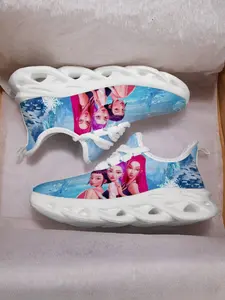 KPop Demon Hunters Group Bottom Ice Blue Character Print Casual Sports Shoes, Breathable Mesh Upper, Eva Sole, All Seasons