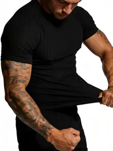 Men's Summer Ice Silk Embroidered Short Sleeve T-Shirt, Cool Elastic Comfortable Casual Top, Perfect for Running, Fitness, Outdoor Sports, Daily Wear